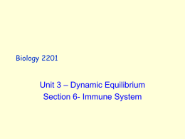 Biology 2201  Unit 3 – Dynamic Equilibrium Section 6- Immune System What is Immunity?