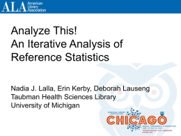 Analyze This! An Iterative Analysis of Reference Statistics Nadia J. Lalla, Erin Kerby, Deborah Lauseng Taubman Health Sciences Library University of Michigan.