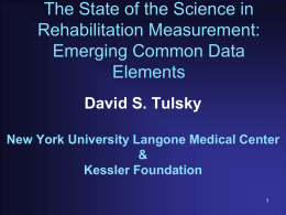 The State of the Science in Rehabilitation Measurement: Emerging Common Data Elements David S.
