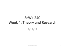 ScWk 240 Week 4: Theory and Research 9/17/12  ScWk 240 9/17/12 Agenda I. Introduction to purposes of a research literature review II.