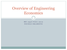 Overview of Engineering Economics ME 195A FALL 2012 NICOLE OKAMOTO Outline  Market Analysis – for your ME 195a reports  Time Value of Money 
