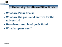 University Excellence Pillar Goals  • What are Pillar Goals? • What are the goals and metrics for the university? • How do our unit.