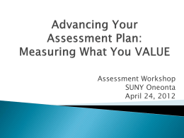 Assessment Workshop SUNY Oneonta April 24, 2012 Patty Francis Associate Provost for Institutional Assessment & Effectiveness.