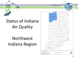Status of Indiana Air Quality Northwest Indiana Region 1981198319851987198919911993199519971999200120032005200720092011 Concentration (ppm)  Carbon Monoxide 1-Hour CO 2nd High Values Northwest Indiana  1-Hour 2nd High Values 1-Hour CO Standard (35 ppm) Trendline.