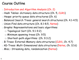 Course Outline Introduction and Algorithm Analysis (Ch. 2) Hash Tables: dictionary data structure (Ch.