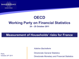OECD Working Party on Financial Statistics 24 – 25 October 2011  Measurement of Households’ risks for France  Adeline Bachellerie Paris, October 24th 2011  Directorate General Statistics Directorate Monetary.