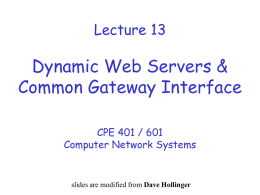 Lecture 13  Dynamic Web Servers & Common Gateway Interface CPE 401 / 601 Computer Network Systems  slides are modified from Dave Hollinger.