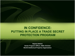 IN CONFIDENCE: PUTTING IN PLACE A TRADE SECRET PROTECTION PROGRAM Najmia Rahimi Senior Program Officer, SMEs Division World Intellectual Property Organization.