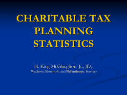CHARITABLE TAX PLANNING STATISTICS H. King McGlaughon, Jr., JD,, Wachovia Nonprofit and Philanthropic Services.