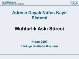 T.C. BAŞBAKANLIK TÜRKİYE İSTATİSTİK KURUMU  Adrese Dayalı Nüfus Kayıt Sistemi  Muhtarlık Askı Süreci Nisan 2007 Türkiye İstatistik Kurumu.