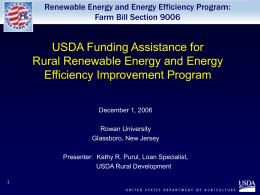 Renewable Energy and Energy Efficiency Program: Farm Bill Section 9006  USDA Funding Assistance for Rural Renewable Energy and Energy Efficiency Improvement Program December 1, 2006 Rowan.