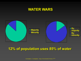 WATER WARS  Majority Minority  12% of population uses 85% of water Cunningham - Cunningham - Saigo: Environmental Science 7th Ed.  By majority By minority.