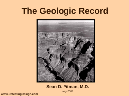 The Geologic Record  Sean D. Pitman, M.D. May 2007  www.DetectingDesign.com Features of the Geologic Column • Made of layers of sedimentary rock • Layers generally.