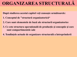 ORGANIZAREA STRUCTURALĂ După studierea acestui capitol veţi cunoaşte următoarele: 1. Conceptul de "structură organizatorică“ 2.