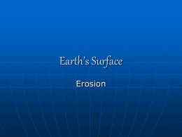 Earth’s Surface Erosion Vocabulary   Erosion- the process that wears down and carries away rocks and soil Erosion   Gravity acts as a force of erosion by causing a mass movement • Mass movement- a process.