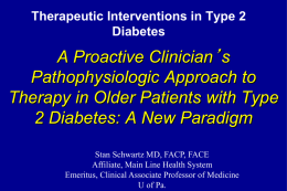 Therapeutic Interventions in Type 2 Diabetes  A Proactive Clinician’s Pathophysiologic Approach to Therapy in Older Patients with Type 2 Diabetes: A New Paradigm Stan Schwartz MD,