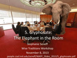5. Glyphosate: The Elephant in the Room Stephanie Seneff Wise Traditions Workshop November 8, 2013 people.csail.mit.edu/seneff/WAPF_Slides_2013/5_glyphosate.pdf.