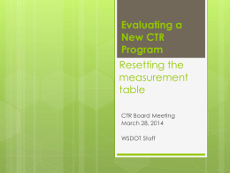 Evaluating a New CTR Program  Resetting the measurement table CTR Board Meeting March 28, 2014  WSDOT Staff Background Materials  CTR  Issue paper—Measurement: past, present, future  Matrix: Who uses the CTR.