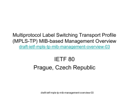 Multiprotocol Label Switching Transport Profile (MPLS-TP) MIB-based Management Overview draft-ietf-mpls-tp-mib-management-overview-03  IETF 80 Prague, Czech Republic  draft-ietf-mpls-tp-mib-management-overview-03