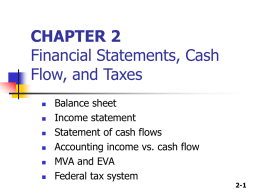 CHAPTER 2 Financial Statements, Cash Flow, and Taxes         Balance sheet Income statement Statement of cash flows Accounting income vs.