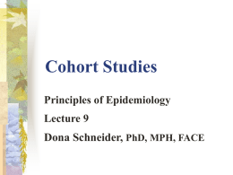 Cohort Studies Principles of Epidemiology Lecture 9  Dona Schneider, PhD, MPH, FACE Cohort Studies   Type of Analytic study    Unit of observation and analysis: Individual (not group)    Also.