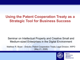 Using the Patent Cooperation Treaty as a Strategic Tool for Business Success  Seminar on Intellectual Property and Creative Small and Medium-sized Enterprises in.