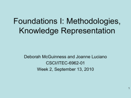 Foundations I: Methodologies, Knowledge Representation  Deborah McGuinness and Joanne Luciano CSCI/ITEC-6962-01 Week 2, September 13, 2010