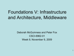 Foundations V: Infrastructure and Architecture, Middleware  Deborah McGuinness and Peter Fox CSCI-6962-01 Week 9, November 9, 2009