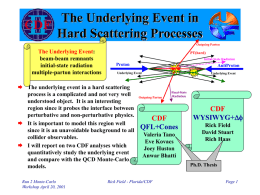 The Underlying Event in Hard Scattering Processes Outgoing Parton  The Underlying Event: beam-beam remnants initial-state radiation multiple-parton interactions  PT(hard) Initial-State Radiation  Proton Underlying Event   The underlying event in a hard.