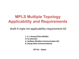 MPLS Multiple Topology Applicability and Requirements draft-li-mpls-mt-applicability-requirement-02 L. Li, L Huang (China Mobile) N.