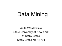 Data Mining Anita Wasilewska State University of New York at Stony Brook Stony Brook NY 11794