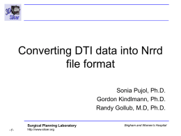 Converting DTI data into Nrrd file format Sonia Pujol, Ph.D. Gordon Kindlmann, Ph.D. Randy Gollub, M.D, Ph.D. Surgical Planning Laboratory -1-  http://www.slicer.org  Brigham and Women’s Hospital.