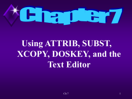 Using ATTRIB, SUBST, XCOPY, DOSKEY, and the Text Editor  Ch 7 Overview The purpose and function of file attributes will be explained.  Ch 7