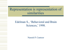 Representation is representation of similarities Edelman S., ‘Behavioral and Brain Sciences,’ 1998.  Naresh P.