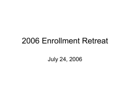 2006 Enrollment Retreat July 24, 2006 Setting The Stage  Melanie McClellan Agenda 8:30-9:30 9:30-9:45 9:45-10:00 10:00-12:00 12:00-1:00  Setting the Stage Break Using Data & Narratives to make decisions Students and Programs Lunch.