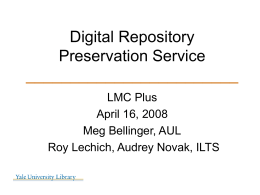 Digital Repository Preservation Service ________________________ LMC Plus April 16, 2008 Meg Bellinger, AUL Roy Lechich, Audrey Novak, ILTS.