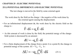 CHAPTER 25 : ELECTRIC POTENTIAL 25.1) POTENTIAL DIFFERENCE AND ELECTRIC POTENTIAL The test charge is moved in the field by some external.