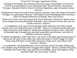 "Crop Circle" Piyungan Juga Buatan Orang Lembaga Penerbangan dan Antariksa Nasional (Lapan) menyatakan, temuancrop circle di area persawahan Dusun Wanujoyo Kidul, Desa.
