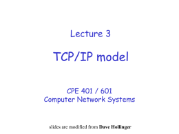 Lecture 3  TCP/IP model CPE 401 / 601 Computer Network Systems  slides are modified from Dave Hollinger.