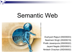 Semantic Web  Dushyant Rajput (05005003) Neelmani Singh (05005019) Pratik Jawanpuria (05005022) Jayant Nagda (05D05001) Nirdesh Chauhan (05D05002)