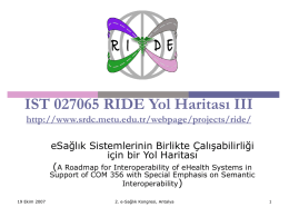 IST 027065 RIDE Yol Haritası III http://www.srdc.metu.edu.tr/webpage/projects/ride/ eSağlık Sistemlerinin Birlikte Çalışabilirliği için bir Yol Haritası (A Roadmap for Interoperability of eHealth Systems in  Support of.