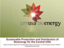 Sustainable Production and Distribution of Bioenergy for the Central USA Agro-ecosystem Approach to Sustainable Biofuels Production via the Pyrolysis-Biochar Platform (USDA-NIFA AFRI CAP)