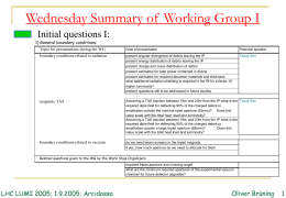 Wednesday Summary of Working Group I Initial questions I:  1) General boundary conditions:  Topic for presentations during the WG  Goal of presentation  Potential speaker  boundary conditions.