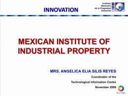 INNOVATION  MEXICAN INSTITUTE OF INDUSTRIAL PROPERTY MRS. ANGELICA ELIA SILIS REYES Coordinator of the Technological Information Centre November 2009