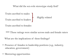 What did the sex-role stereotype study find? Traits ascribed to males Traits ascribed to leaders  Highly related  Traits ascribed to females *** These ratings were.
