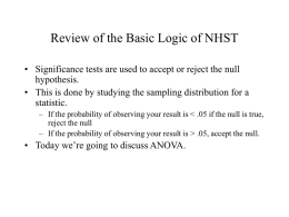 Review of the Basic Logic of NHST • Significance tests are used to accept or reject the null hypothesis. • This is done.