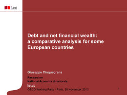 Debt and net financial wealth: a comparative analysis for some European countries  Giuseppe Cinquegrana Researcher National Accounts directorate  Istat OECD Working Party - Paris, 30 November 2010
