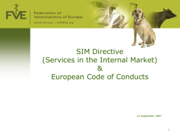 SIM Directive (Services in the Internal Market) & European Code of Conducts  12 September 2007
