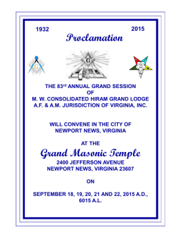 Proclamation  THE 83rd ANNUAL GRAND SESSION OF M. W. CONSOLIDATED HIRAM GRAND LODGE A.F.