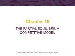 Chapter 10 THE PARTIAL EQUILIBRIUM COMPETITIVE MODEL  Copyright ©2005 by South-Western, a division of Thomson Learning.